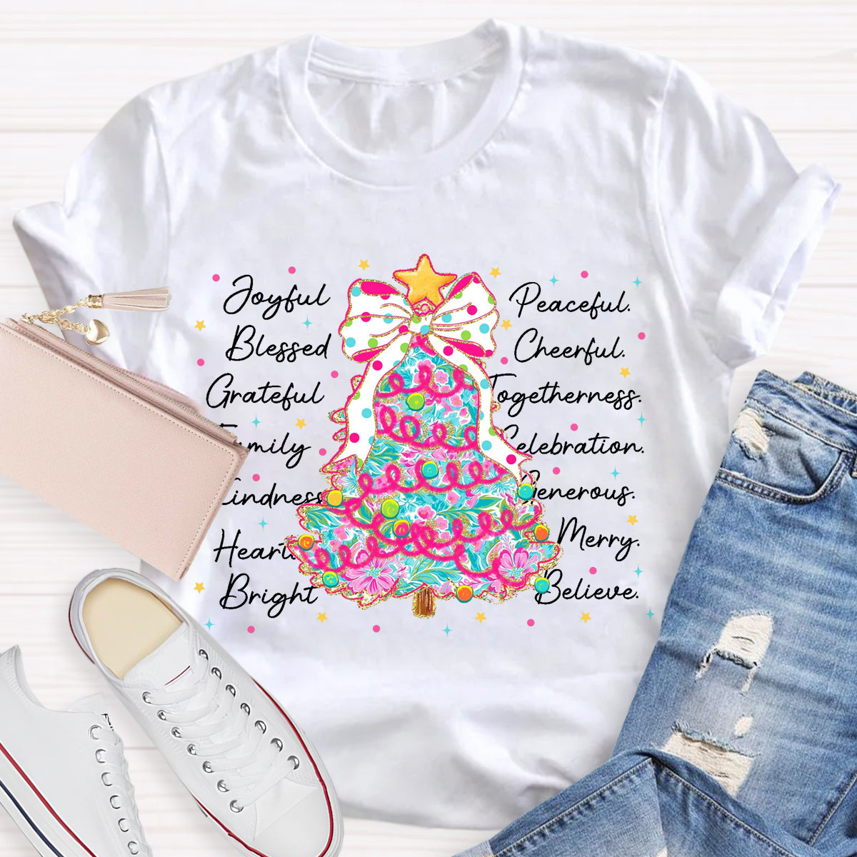 Christmas Tree Joyful Peaceful Cheerful T-Shirt