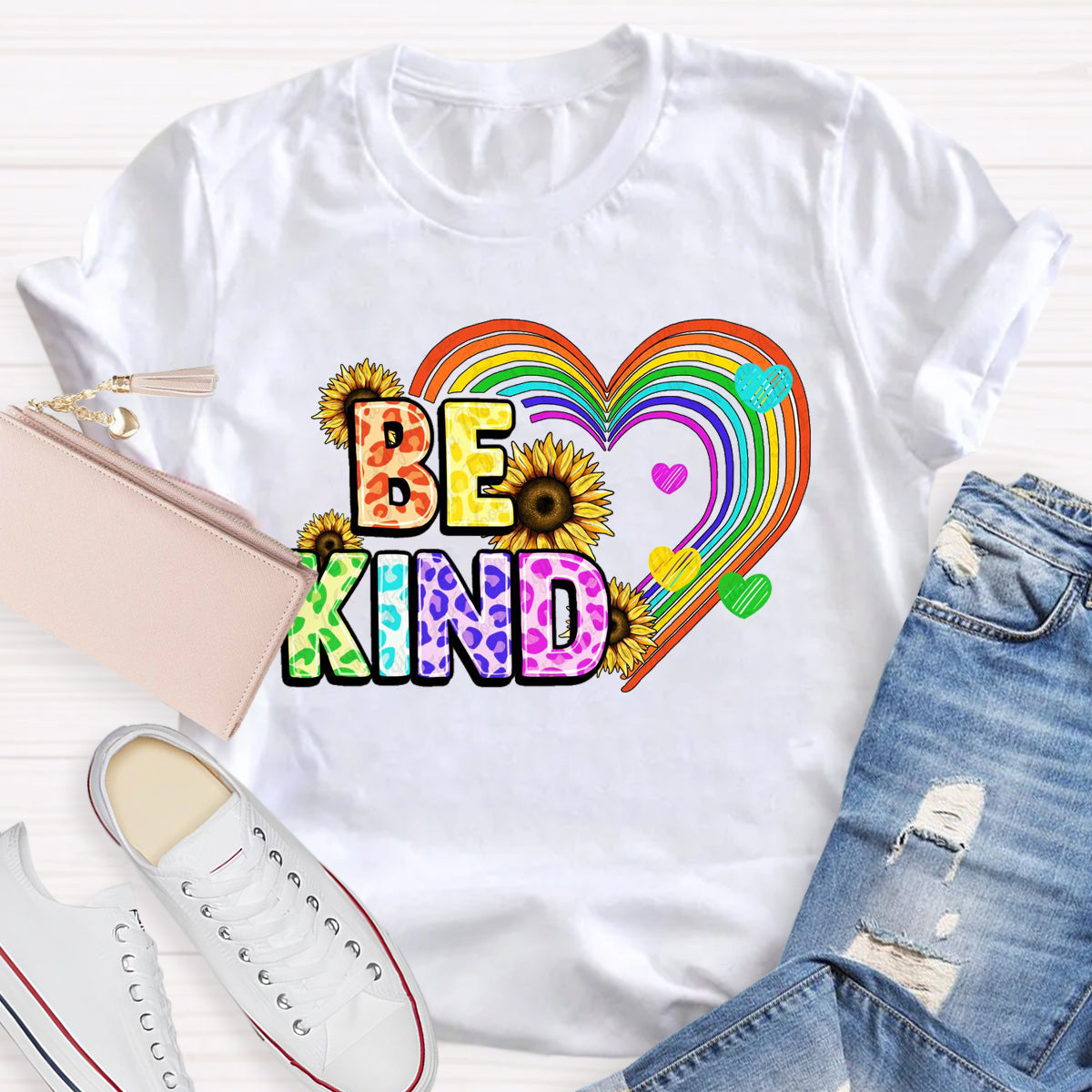 Be Kind Rainbow Sunflower Teacher T-Shirt