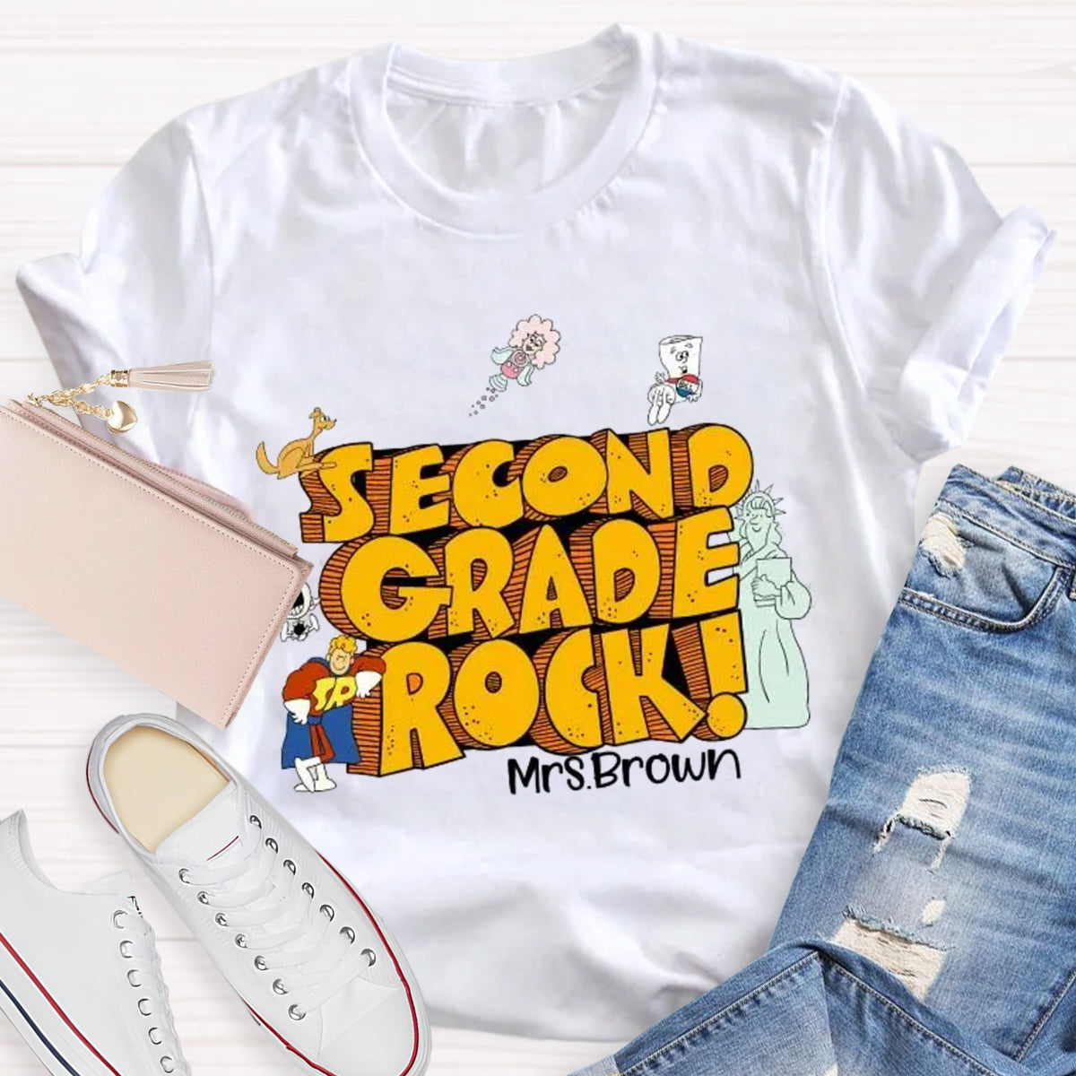 Personalized Grade And Name Rock Teacher T-Shirt