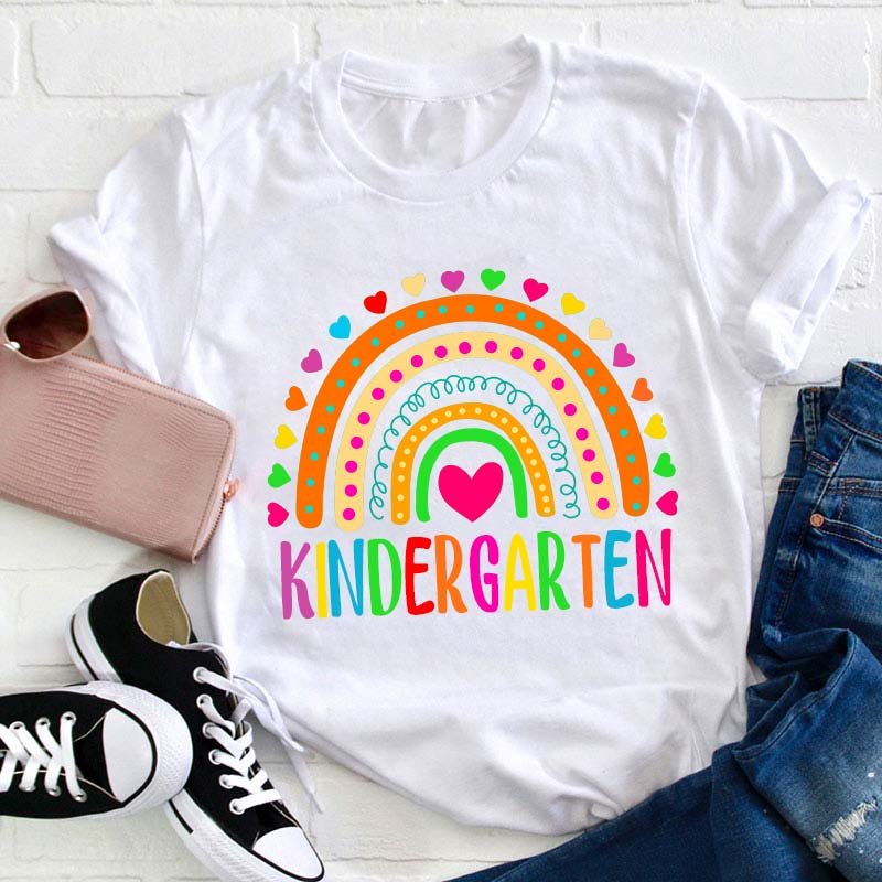 Personalized Colorful Heart Rainbow Teacher T-Shirt