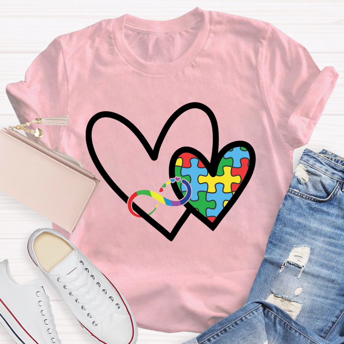 Autism Colorful Heart Teacher T-Shirt