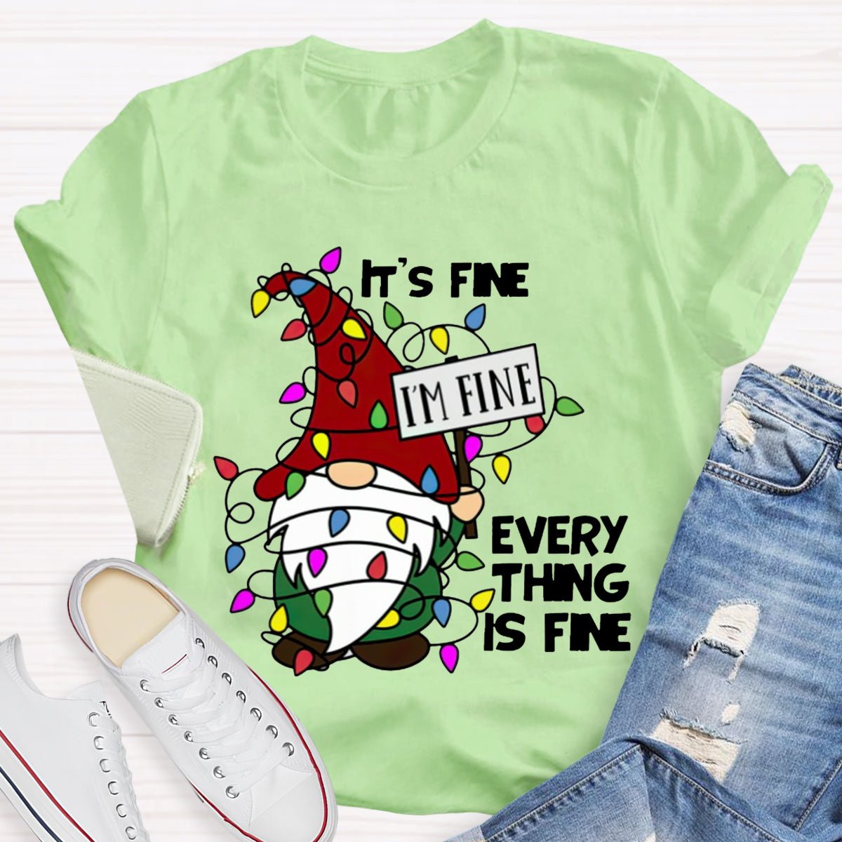 It's Fine I‘m Fine Everything Is Fine Gnome Christmas T-Shirt