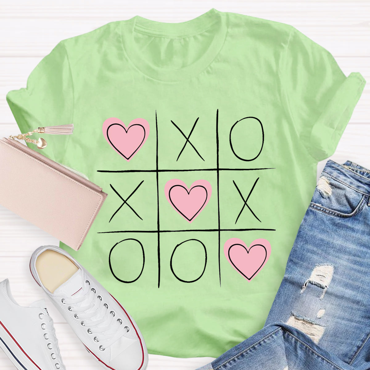 Tic Tac Toe Valentines  Love Heart T-Shirt