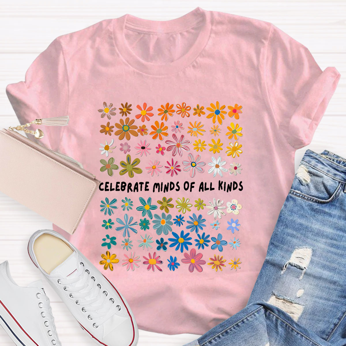 Celebrate Minds of All Kinds Floral Special Education Teacher T-Shirt