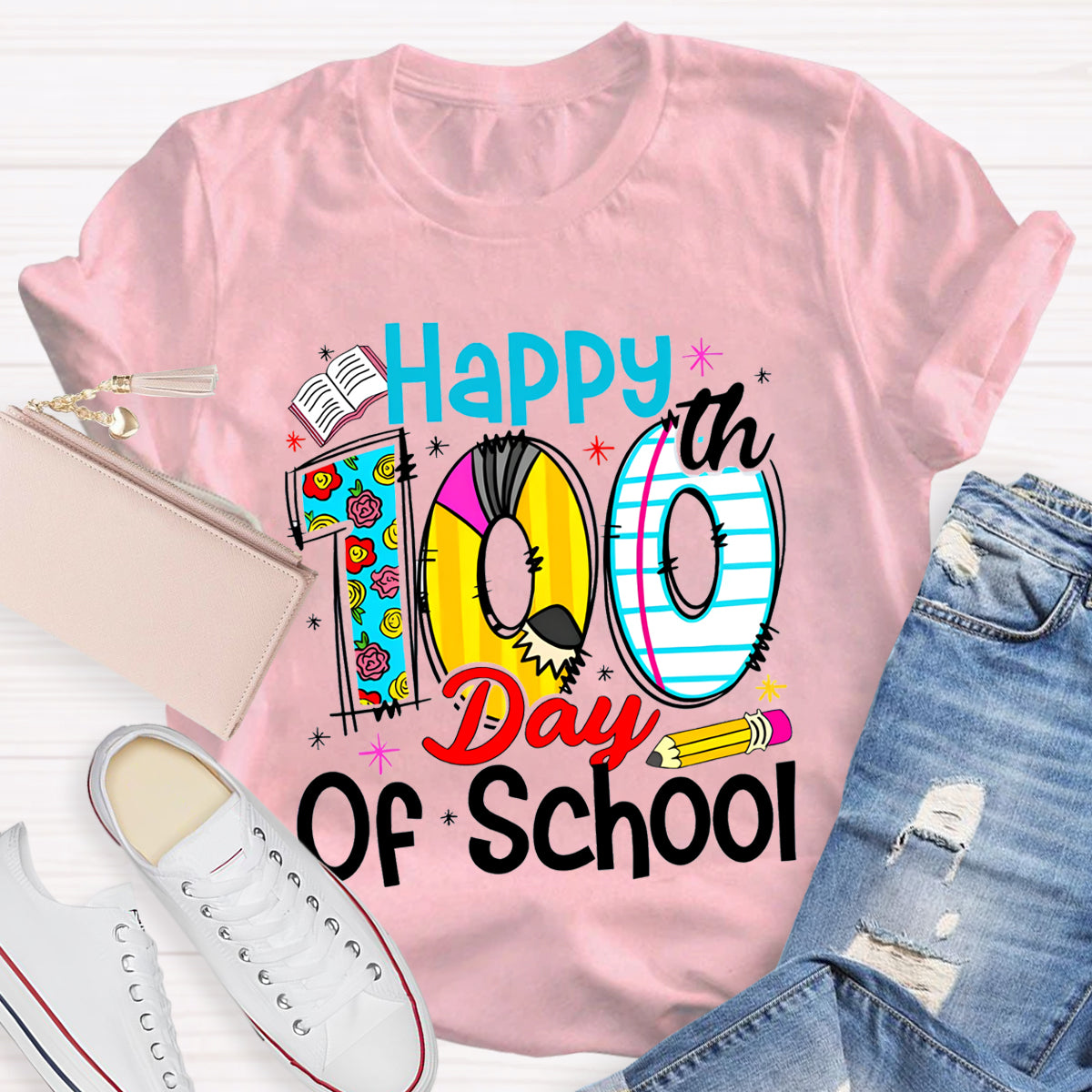 Happy 100th Days Of School Book Pencil T-Shirt