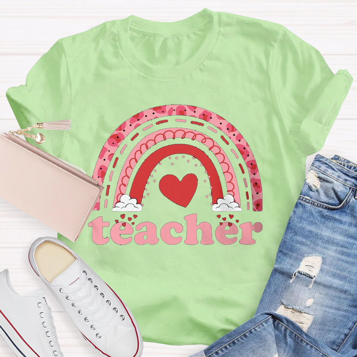 Valentine Teacher Rainbow T-Shirt