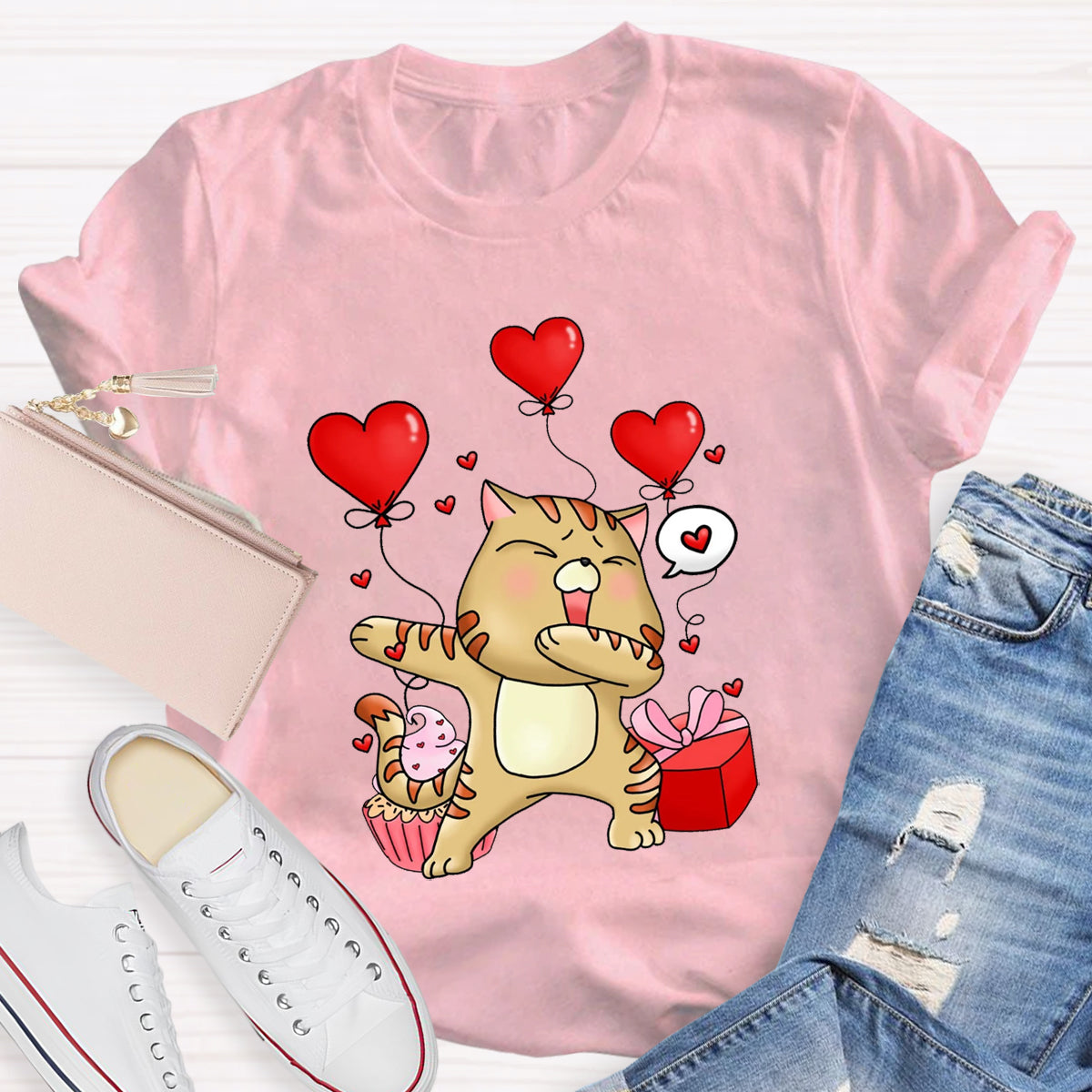 Valentine's Day Cartoon Cat T-Shirt