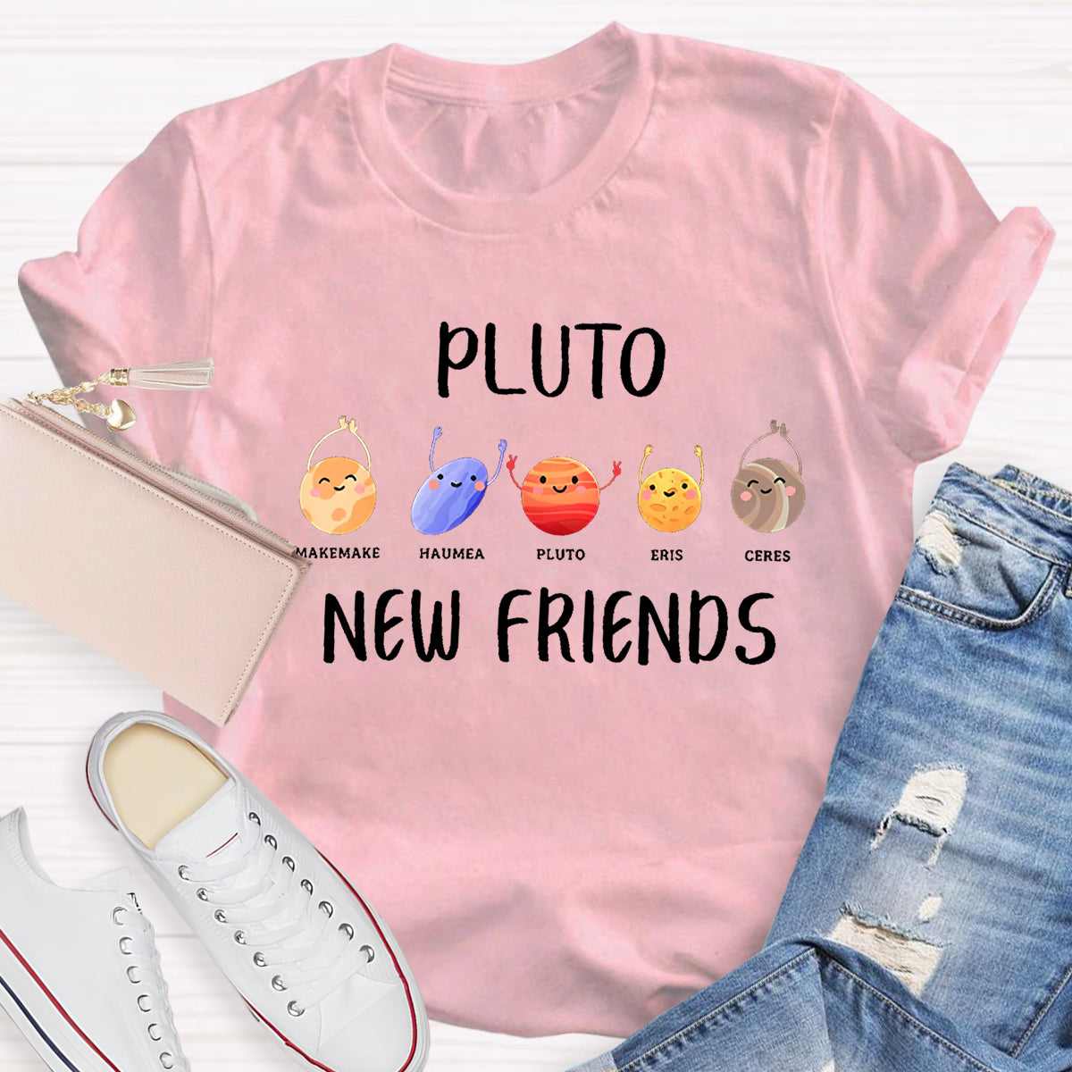 Pluto New Friends Dwarf Planets Funny Astronomy Science T-shirt