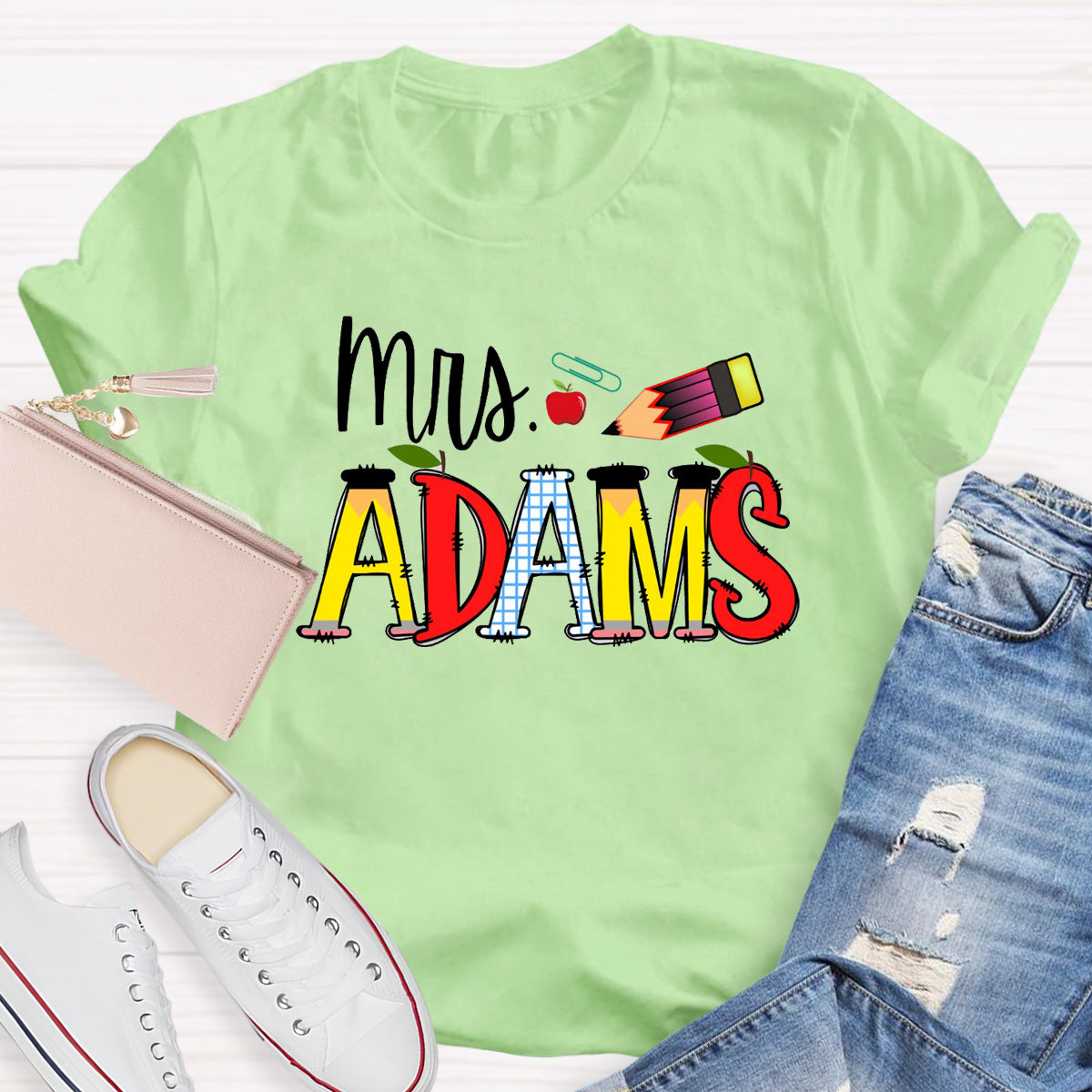 Personalized Teacher Name Apple Pencil T-Shirt