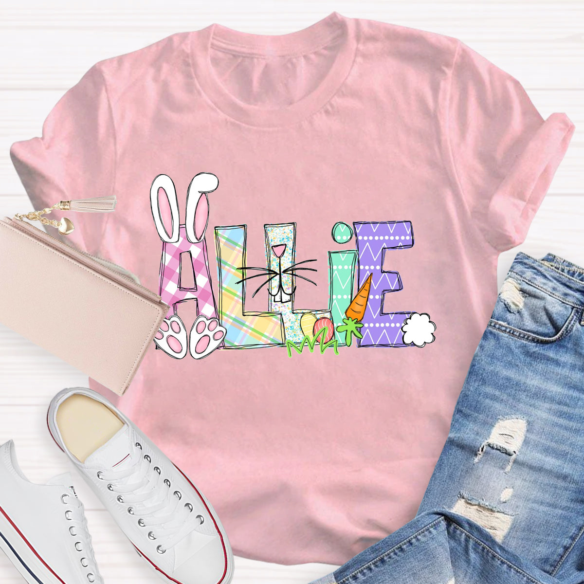 Personalized Name Easter Bunny Teacher T-Shirt