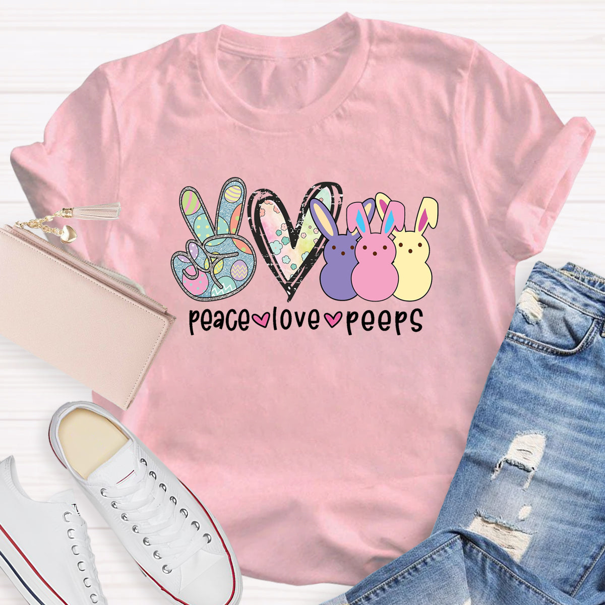 Peace Love Peeps Easter Heart T-Shirt