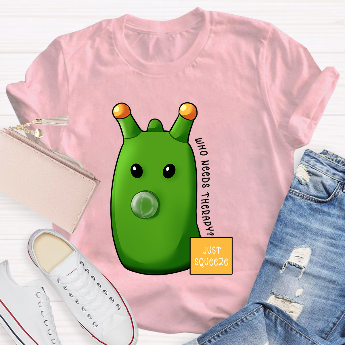 Who Needs Therapy? Just Squeeze Green Caterpillar T-Shirt