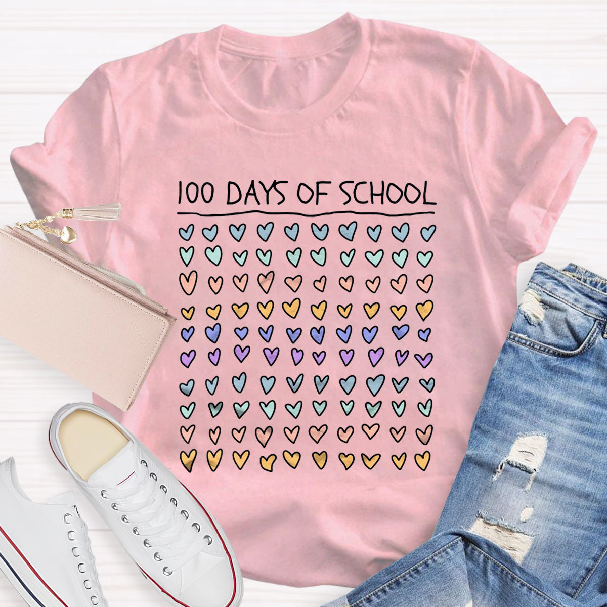 100 Days Of School Heart Teacher T-Shirt