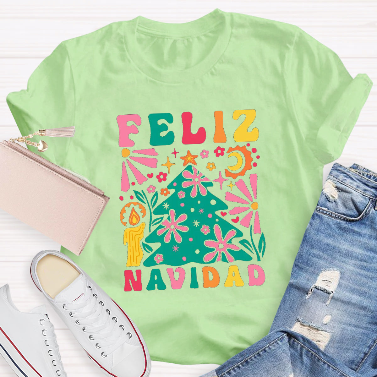 Feliz Navidad Spanish Christmas Teacher T-Shirt