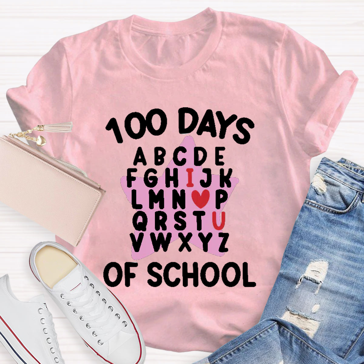 100 Days Of School Star Alphabet Teacher T-Shirt