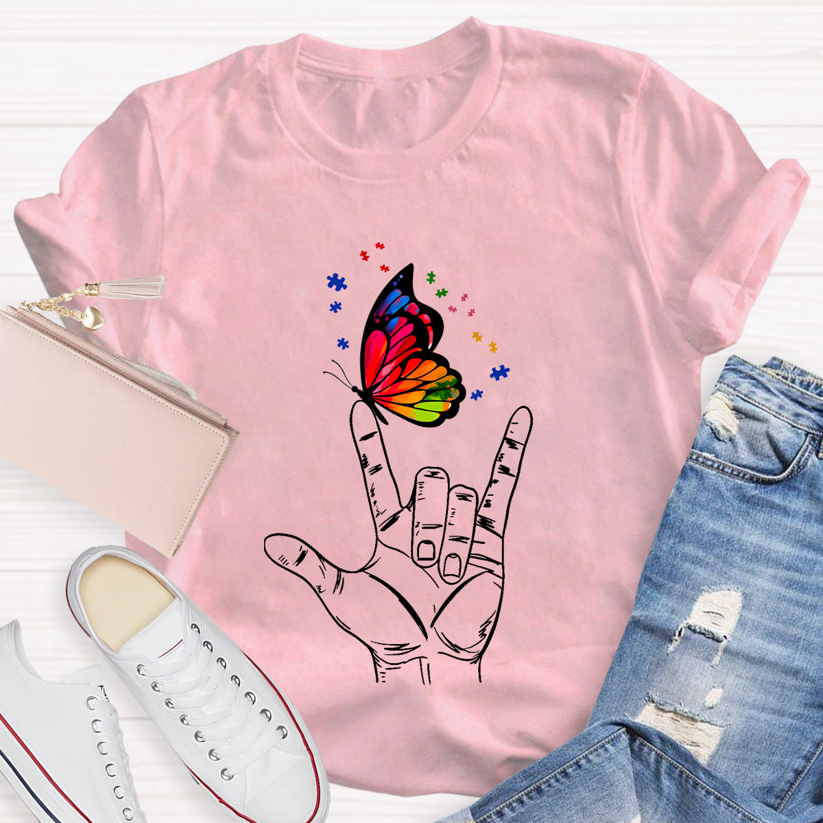 Love Sign Language Autism Butterfly T-Shirt