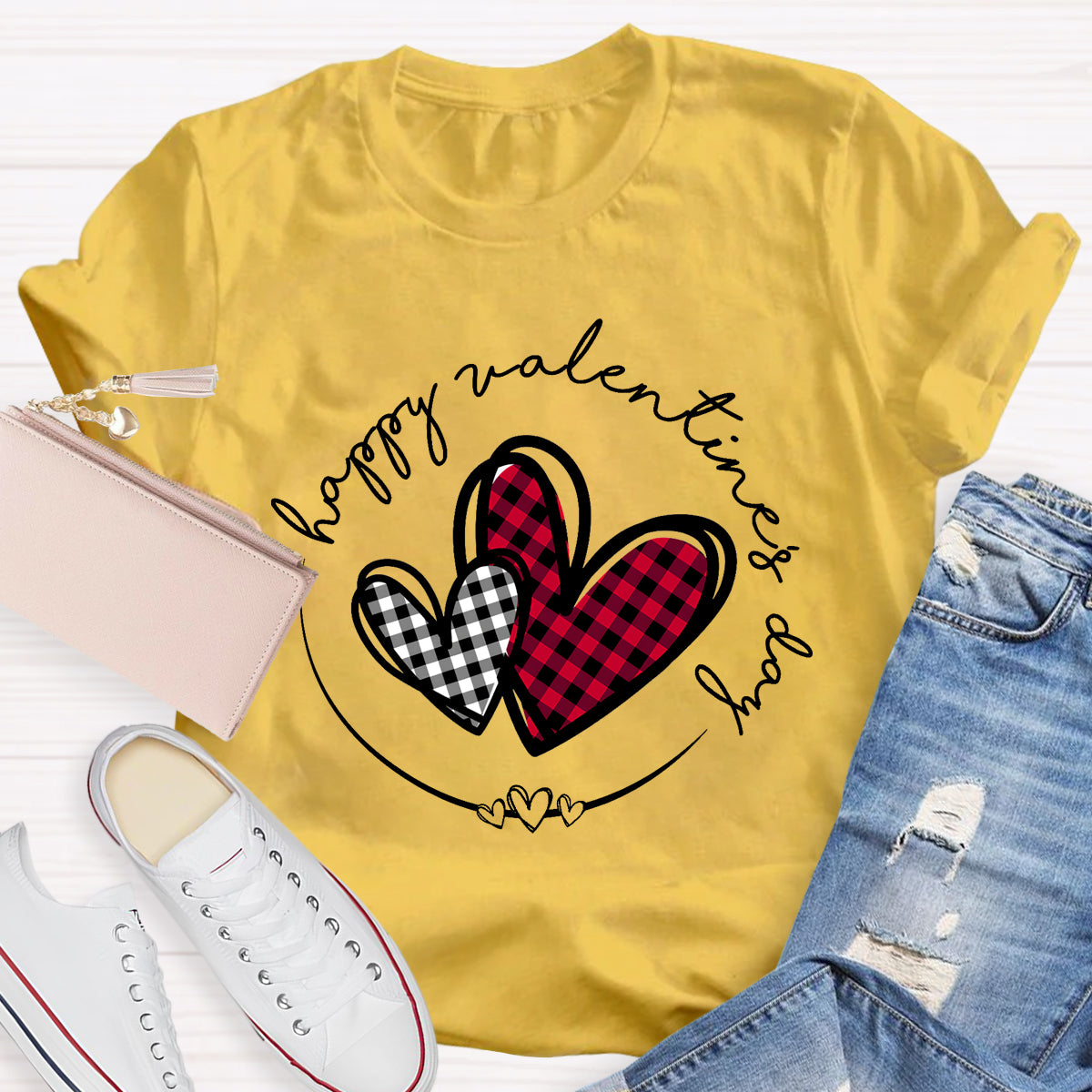 Plaid Heart Valentines Day T-Shirt