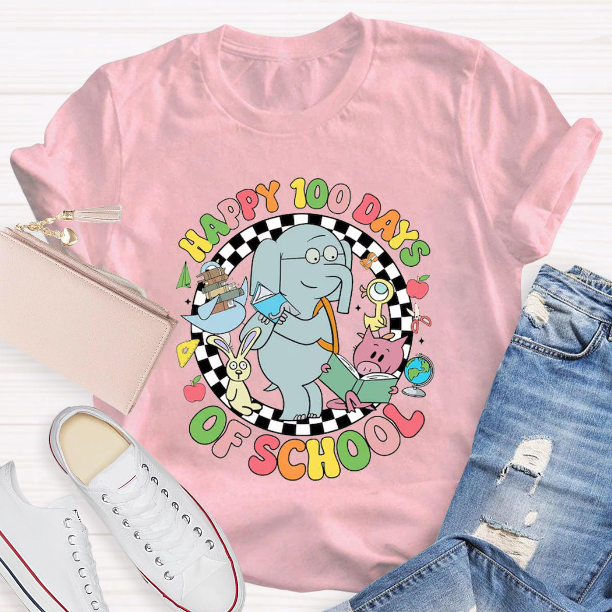 Happy 100 Days of School Elephant And Piggie Teacher T-Shirt