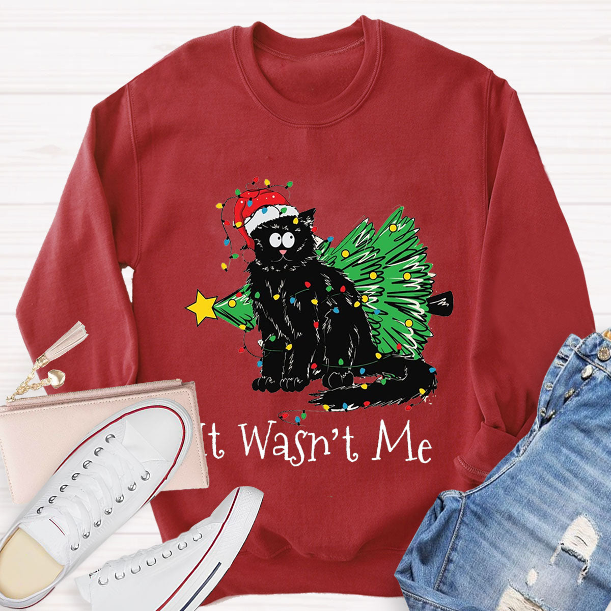 It Wasn't Me Christmas Cute Cat Sweatshirt