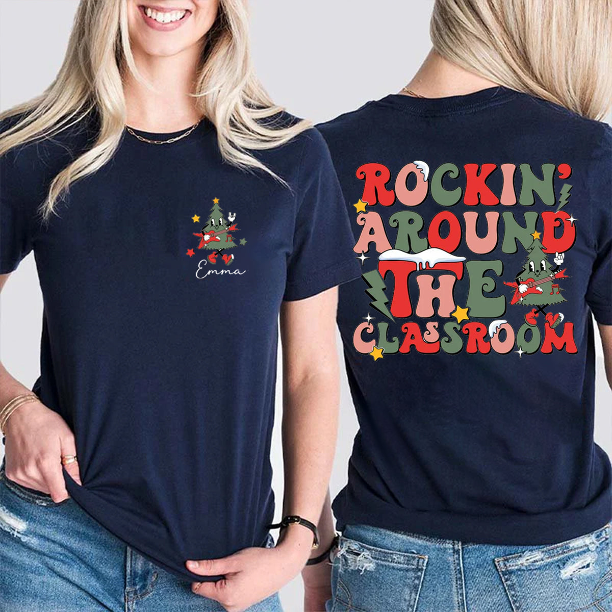 Personalized Name Rockin' Around The Classroom Double Printed T-shirt