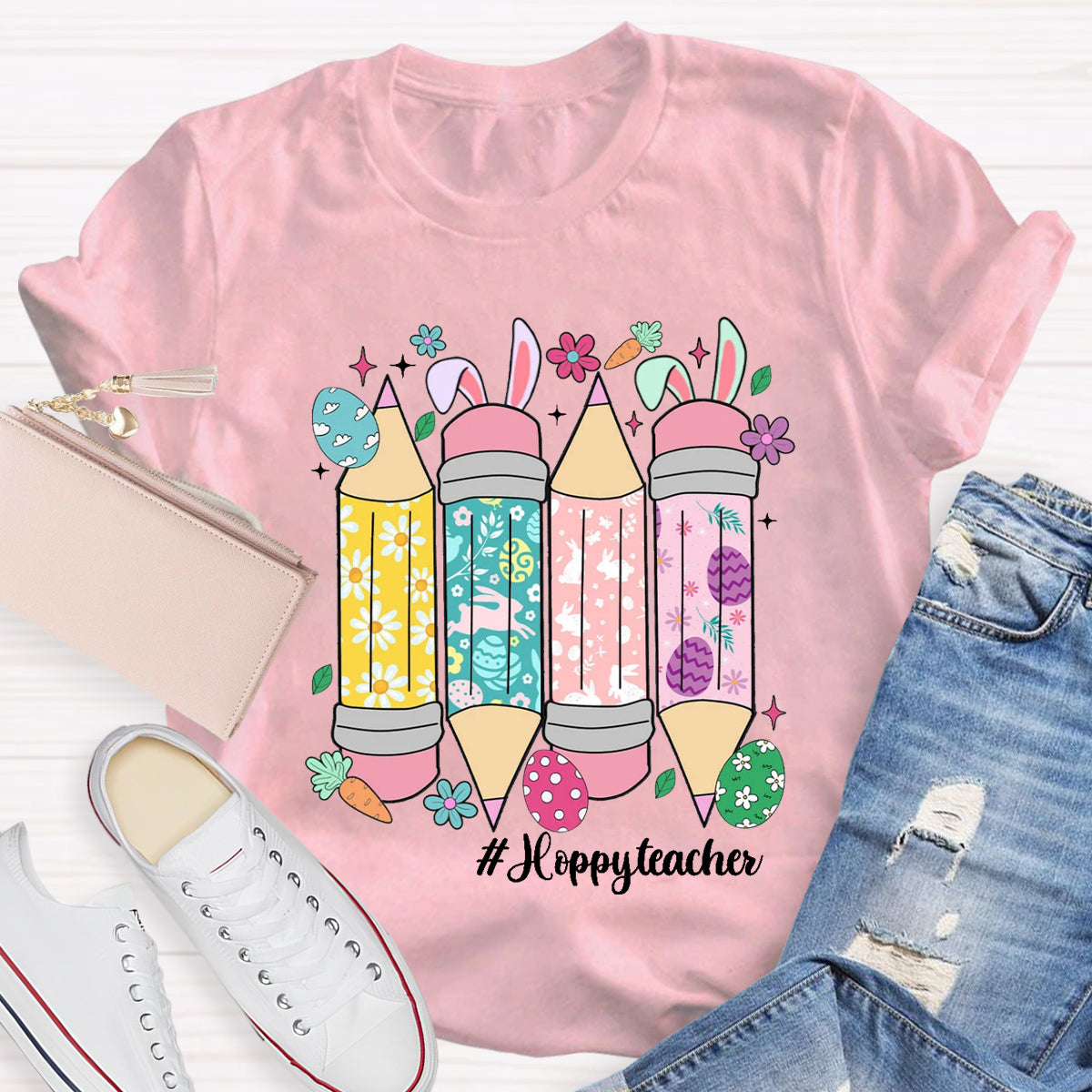 Easter Bunny Pencil Happy Teacher T-Shirt