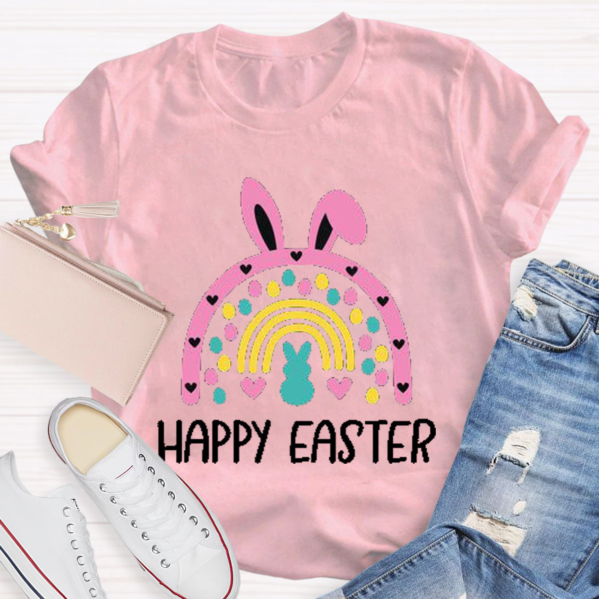 Happy Easter Bunny Rainbow Teacher T-Shirt