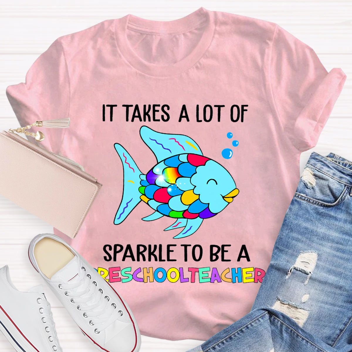 Personalized Grade It Takes A Lot Of Sparkle To Be A Preschool Teacher T-Shirt