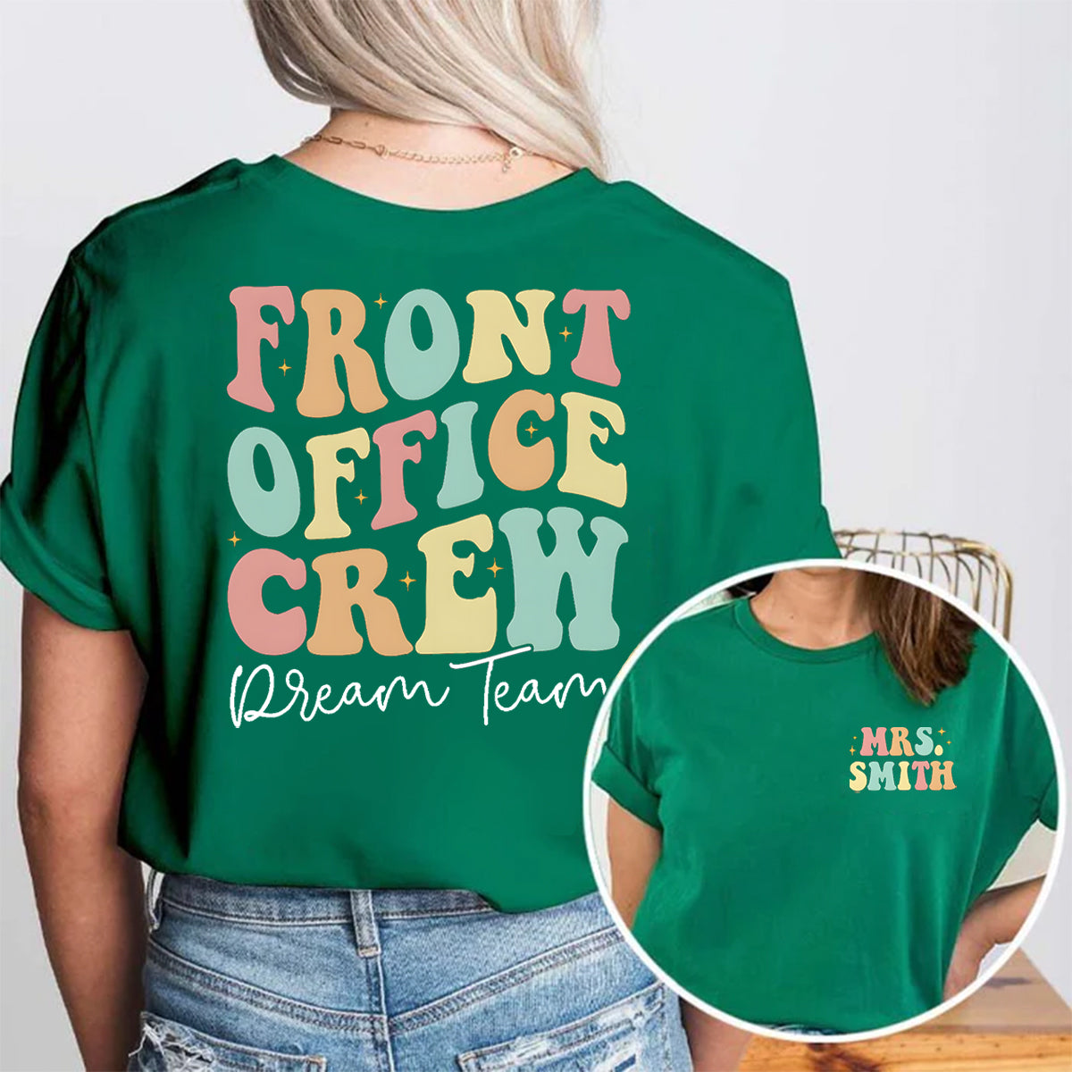 Personalized Name Front Office Crew Double Printed T-shirt
