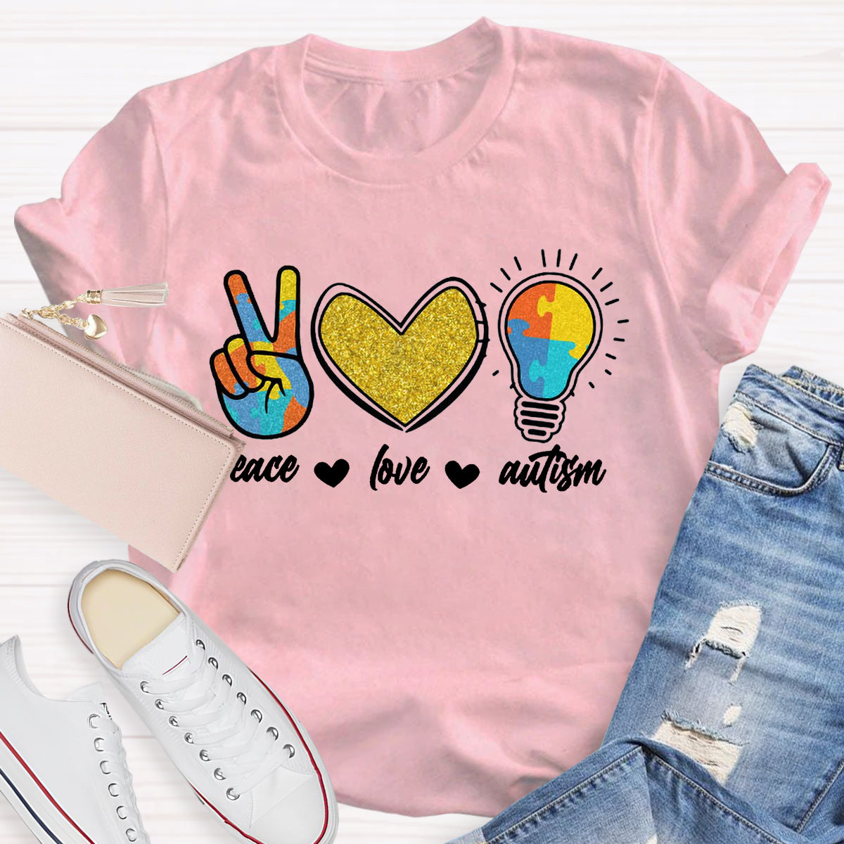 Peace Love Autism Teacher T-Shirt