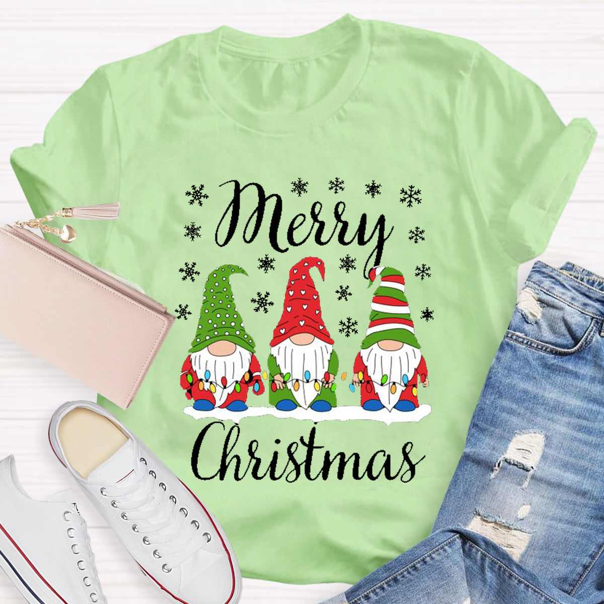 Merry Christmas Three Gnomes Light T-Shirt