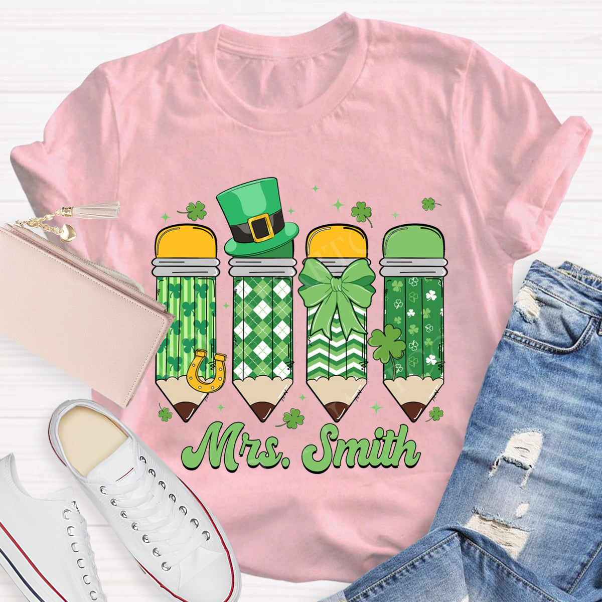 Personalize Name St. Patrick's Day Pencil Teacher T-Shirt