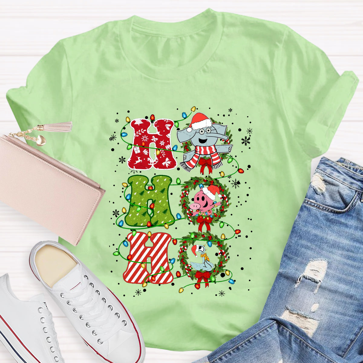 Ho Ho Ho The Elephant And Friends Merry Christmas T-Shirt