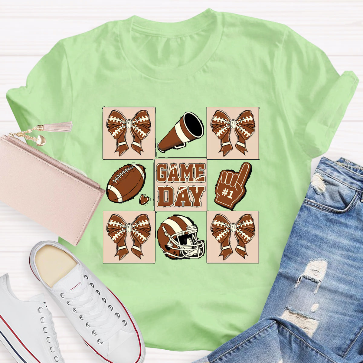 Game Day Bow Tie Baseball Teacher T-Shirt