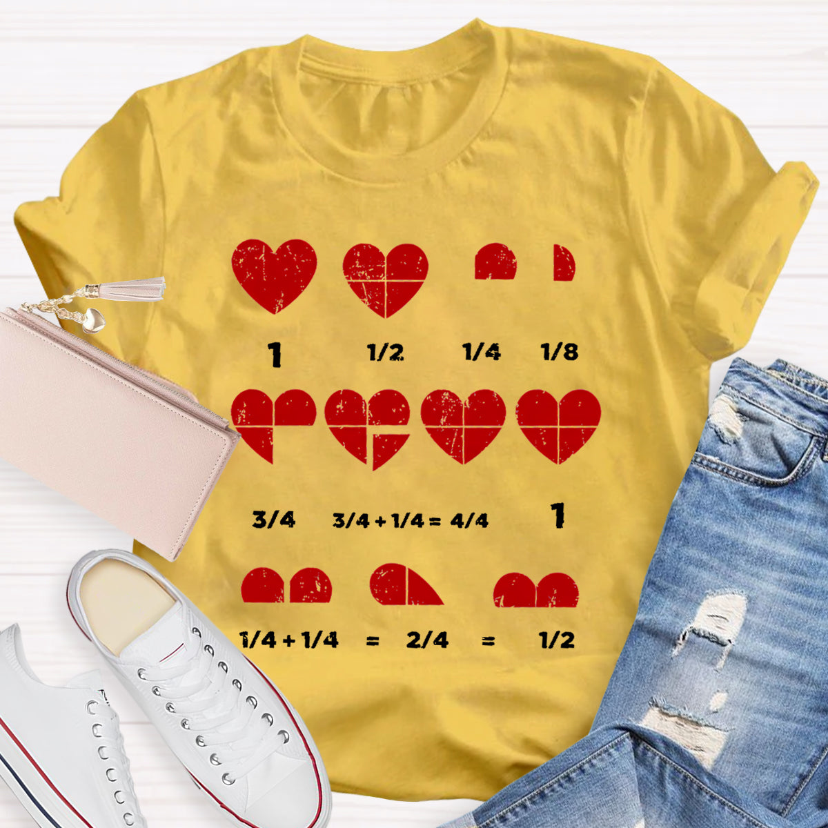 Valentines Day Fractions Heart Funny Math Teacher T-Shirt