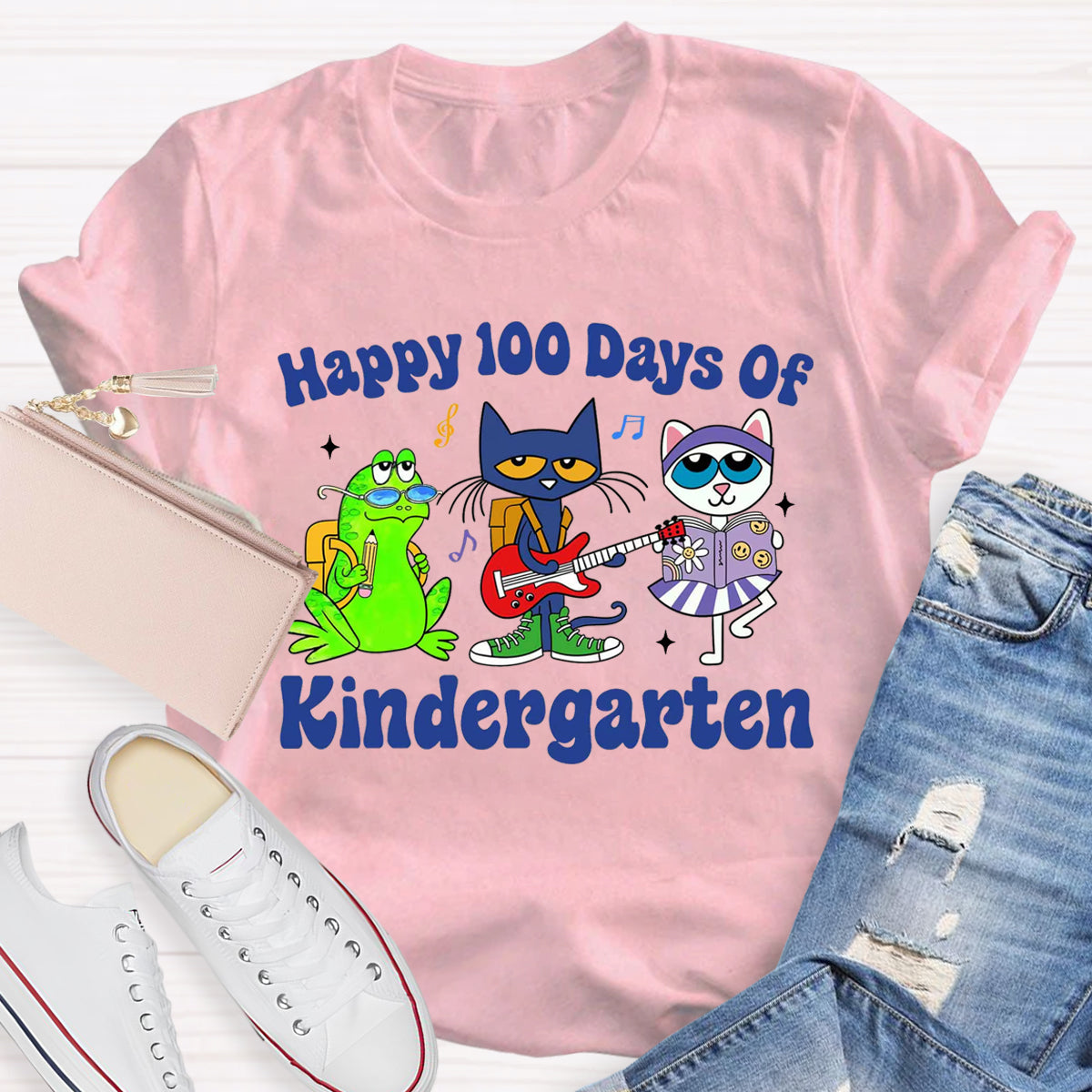 Personalized Grade Happy 100 Days Of Kindergarten Teacher T-Shirt