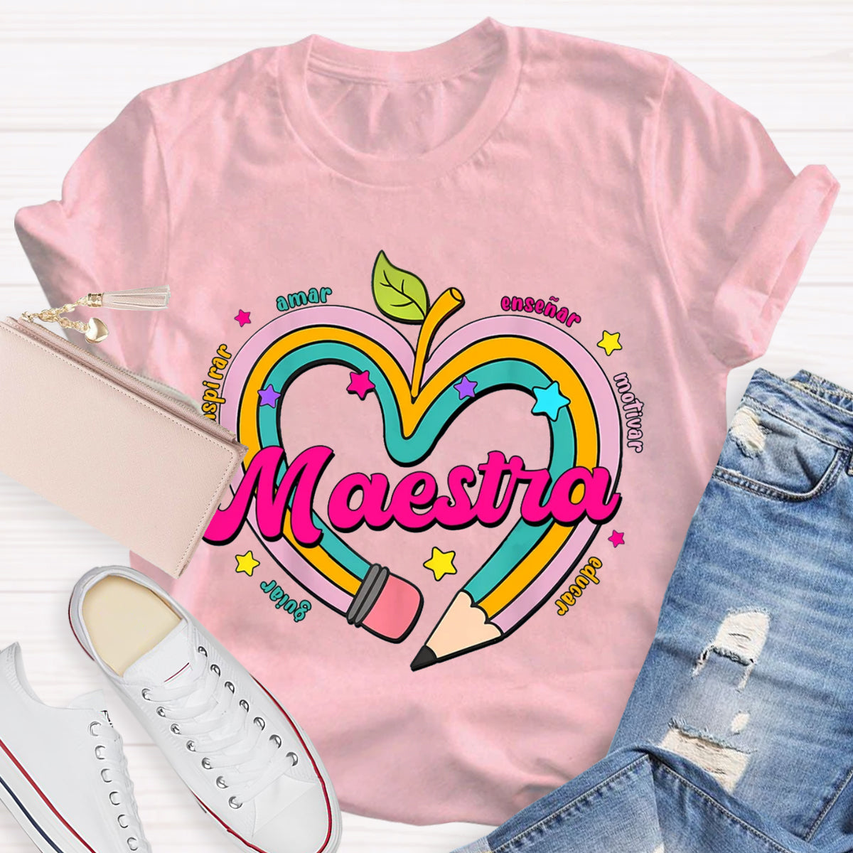 Maestra Pencil Apple Spanish Teacher T-Shirt