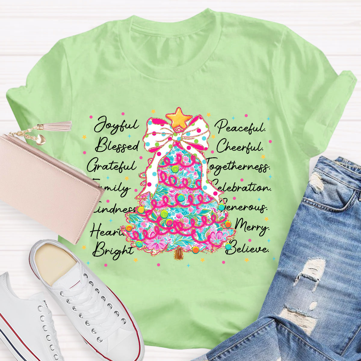 Christmas Tree Joyful Peaceful Cheerful T-Shirt