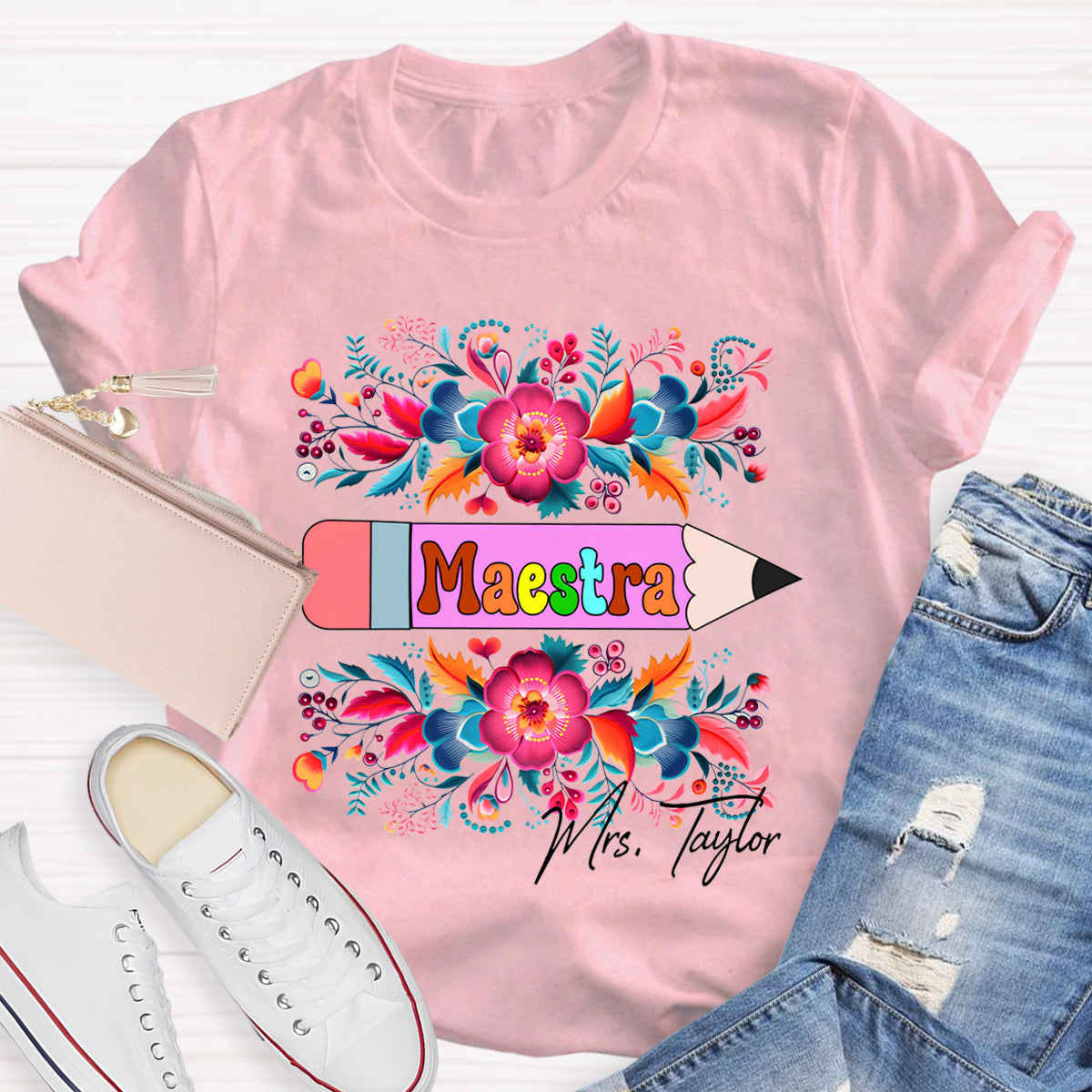 Personalized Maestre Teacher Name  Floral T-Shirt