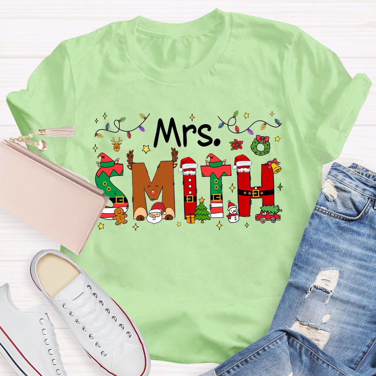 Personalized Name Christmas Teacher T-Shirt