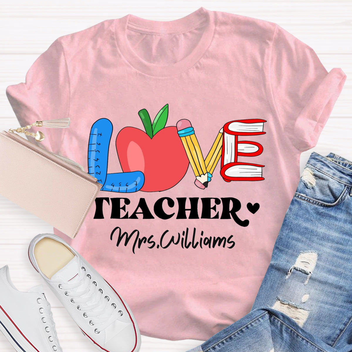 Personalized Name Love Teacher T-Shirt