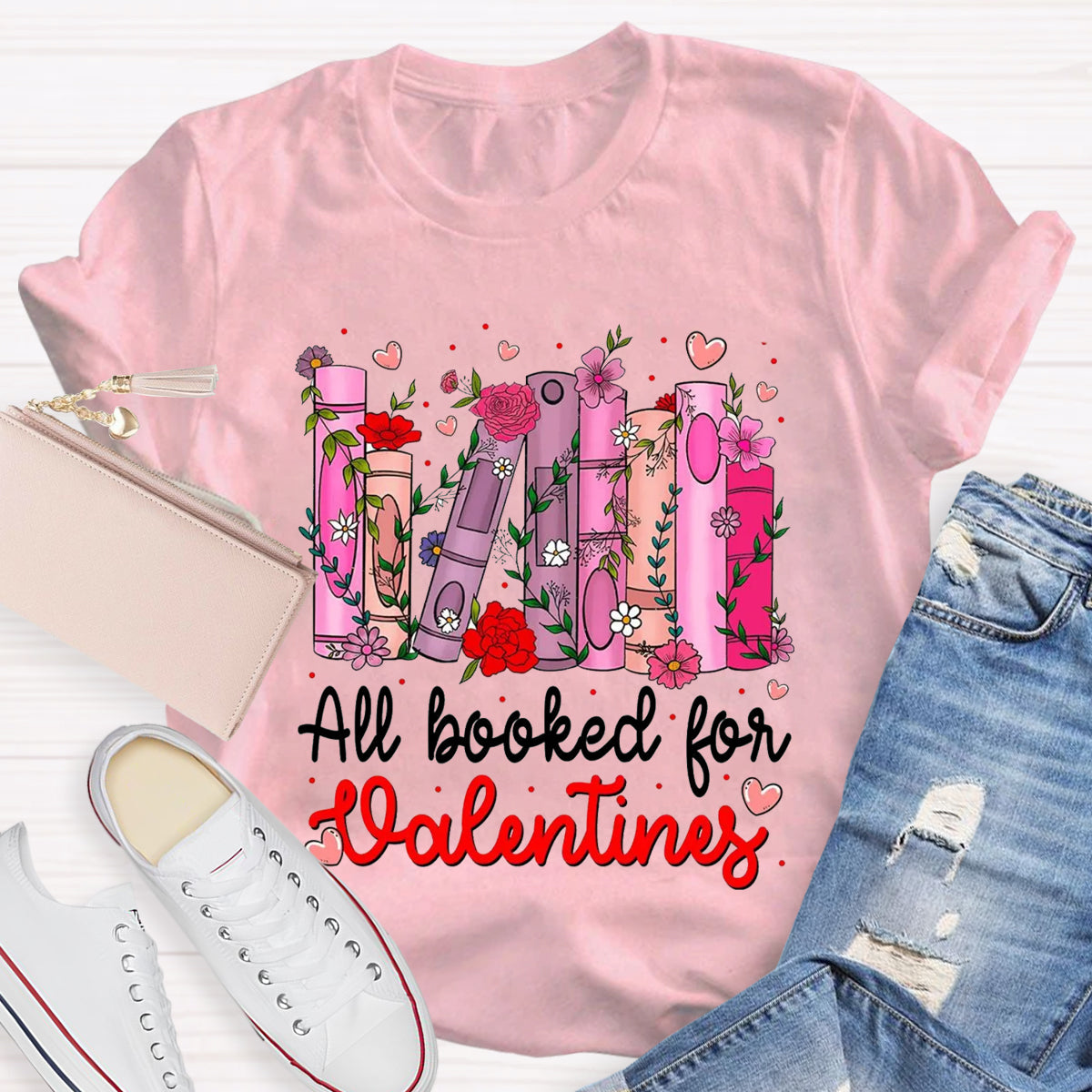 All Booked For Valentines Pink Flower T-Shirt