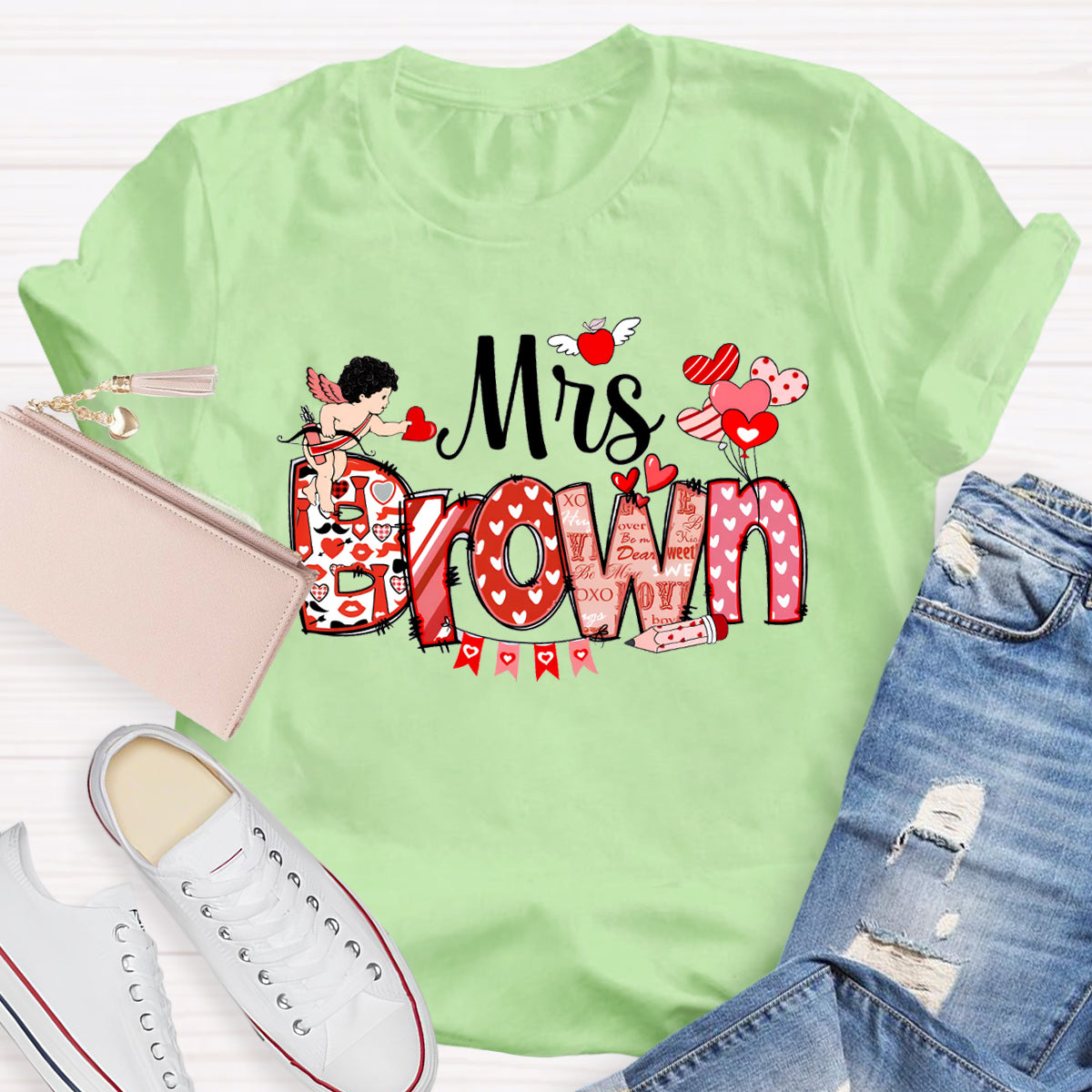 Personalized Name Teacher Valentine's Day T-Shirt