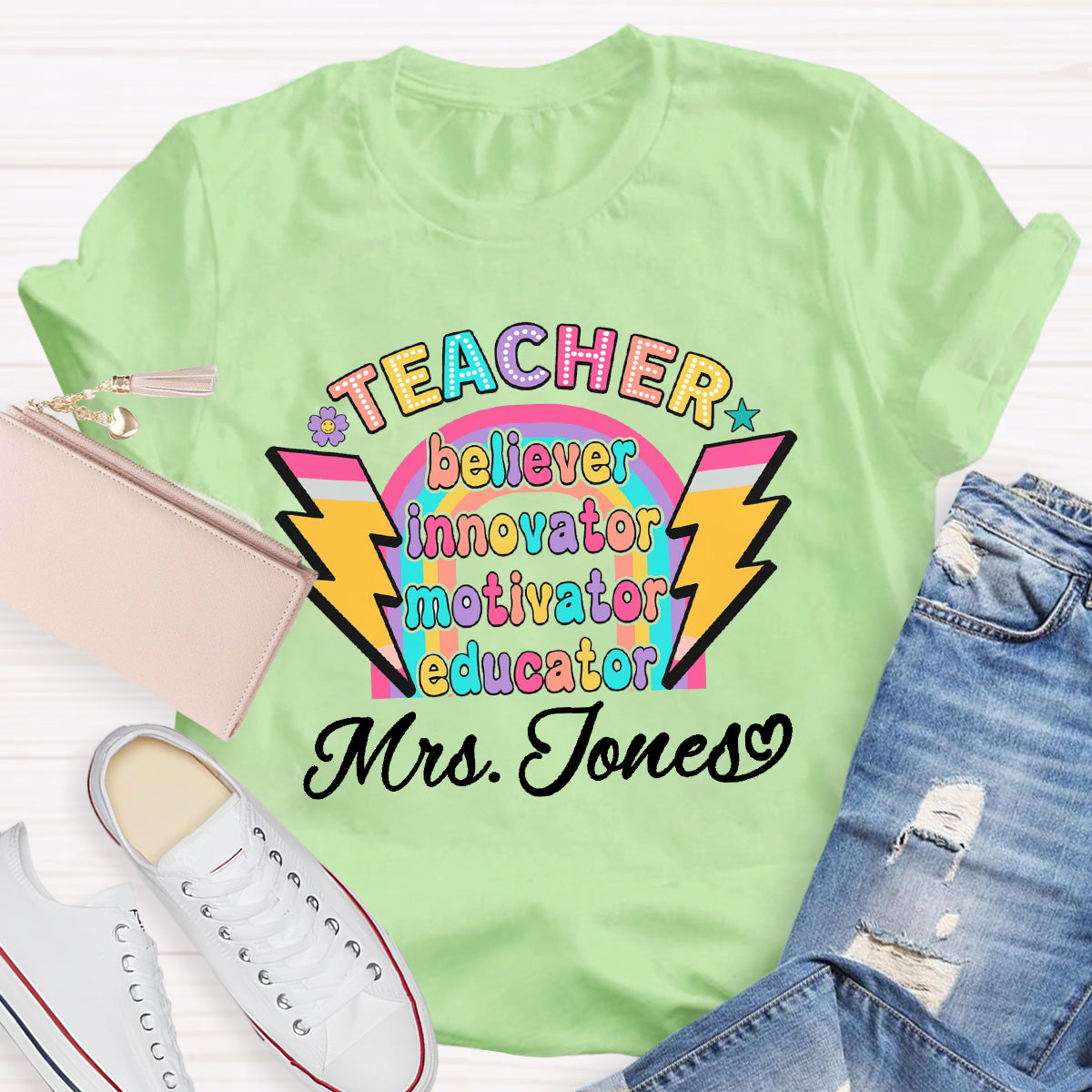 Personalized Name Teacher Believer Innovator Motivator T-Shirt