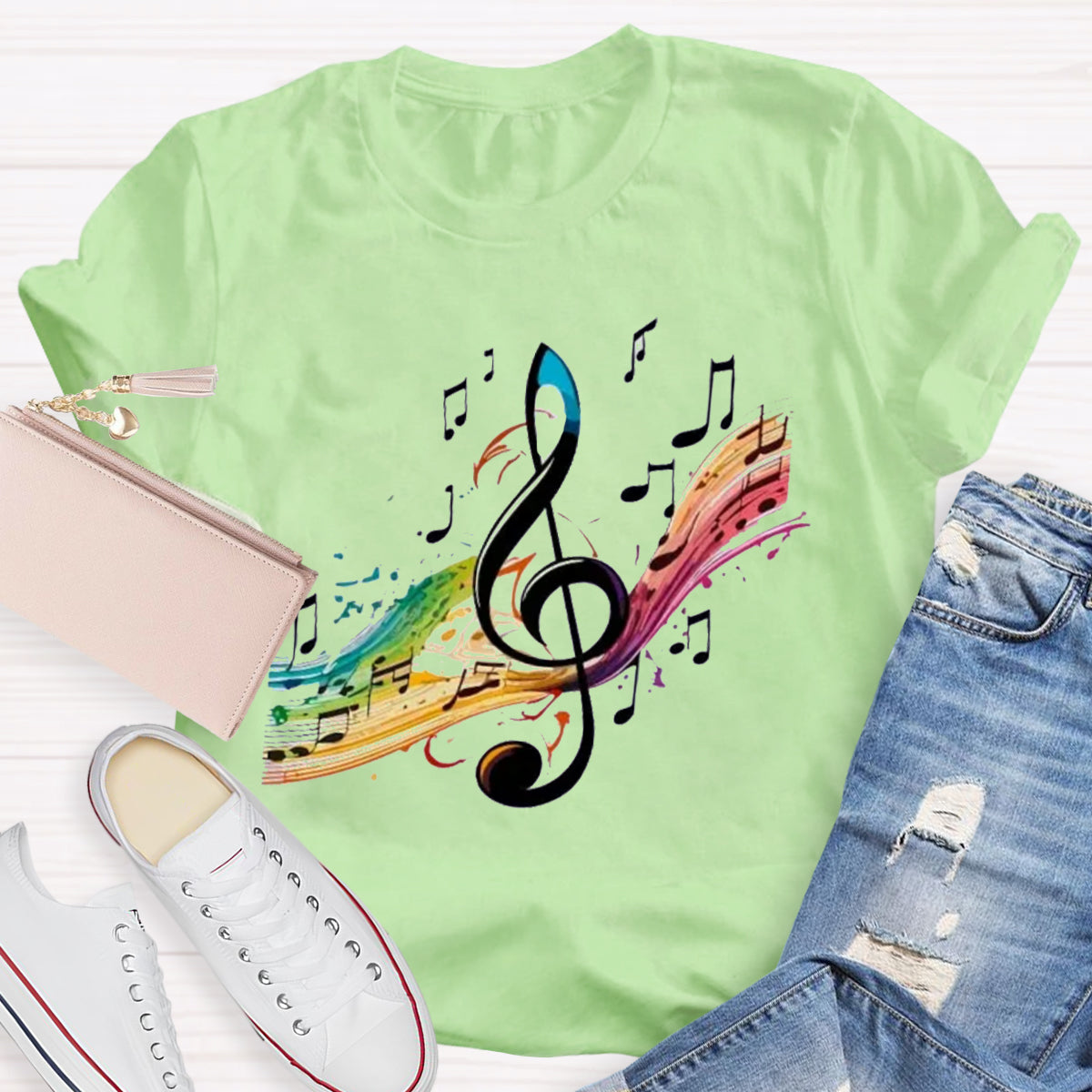 Colorful Music Note Teacher T-Shirt