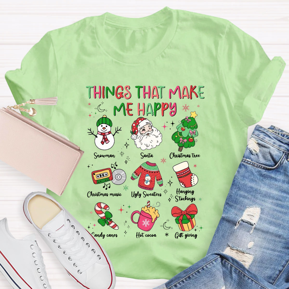 Things That Make Me Happy Snowman Christmas Tree  T-Shirt