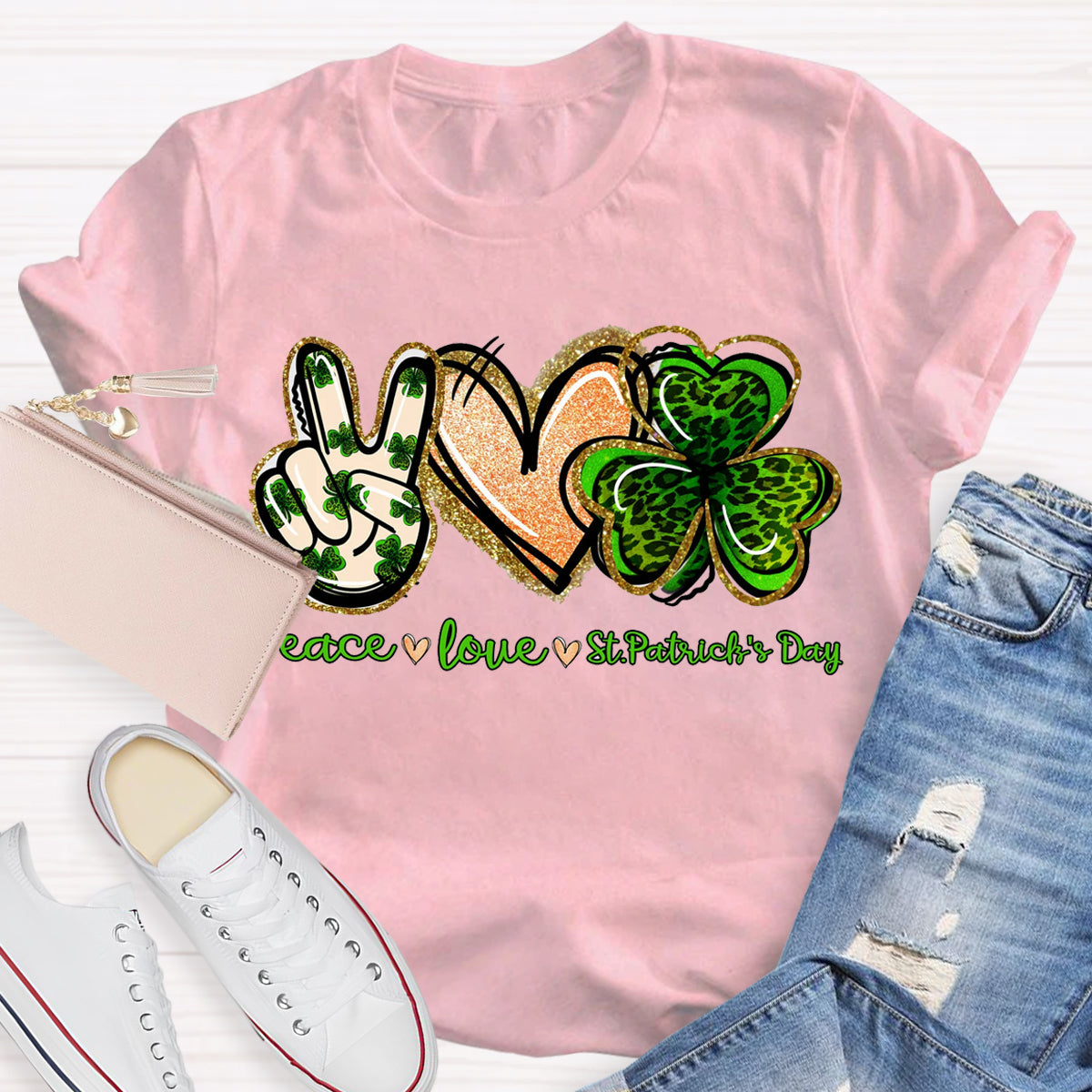 Peace Love St. Patrick Day Teacher T-Shirt