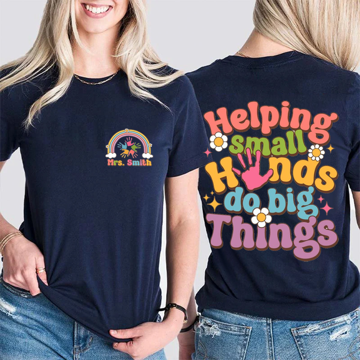 Personalized Name Helping Small Hands Do Big Things Double Printed T-shirt