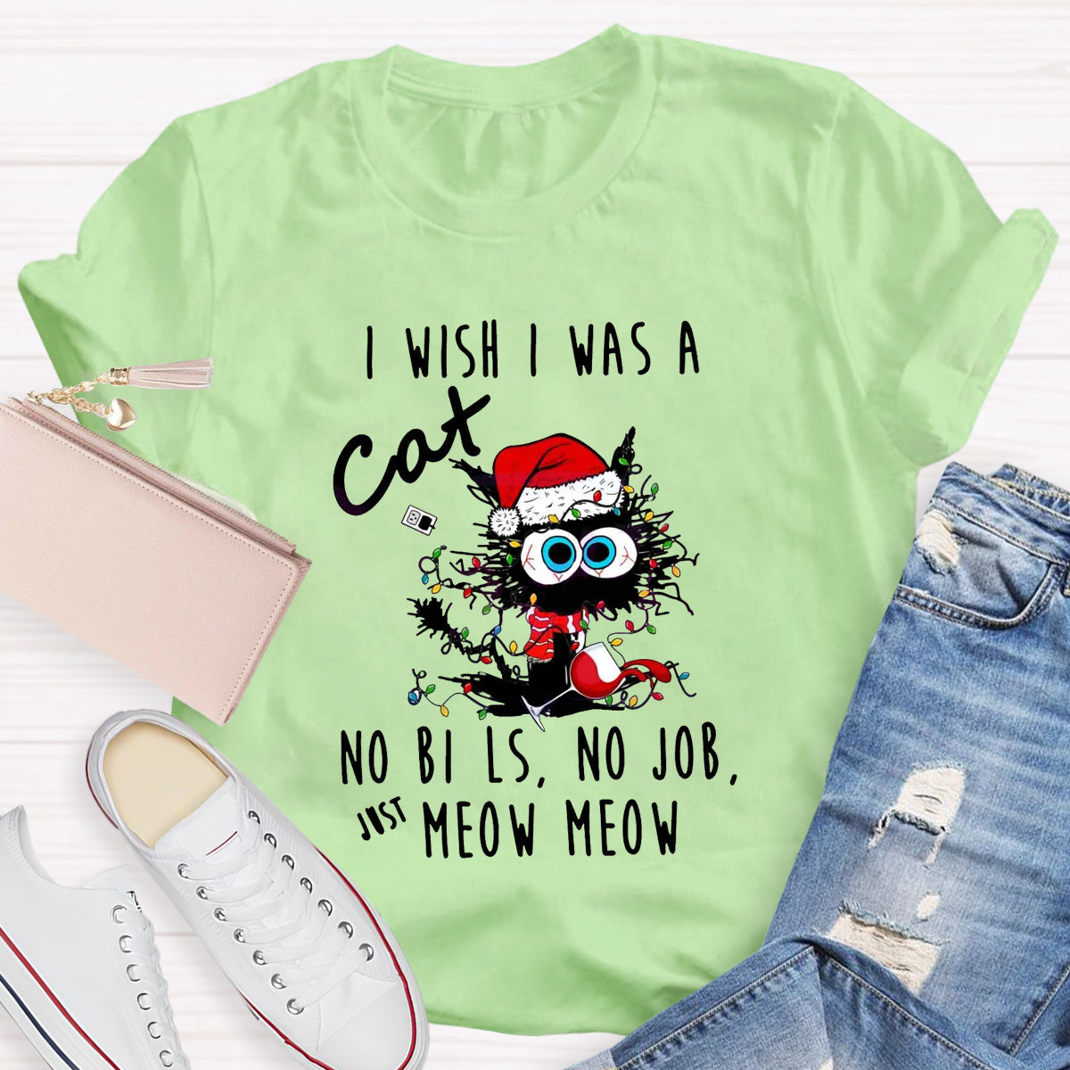 Funny Christmas I Wish I Was A Cat T-Shirt