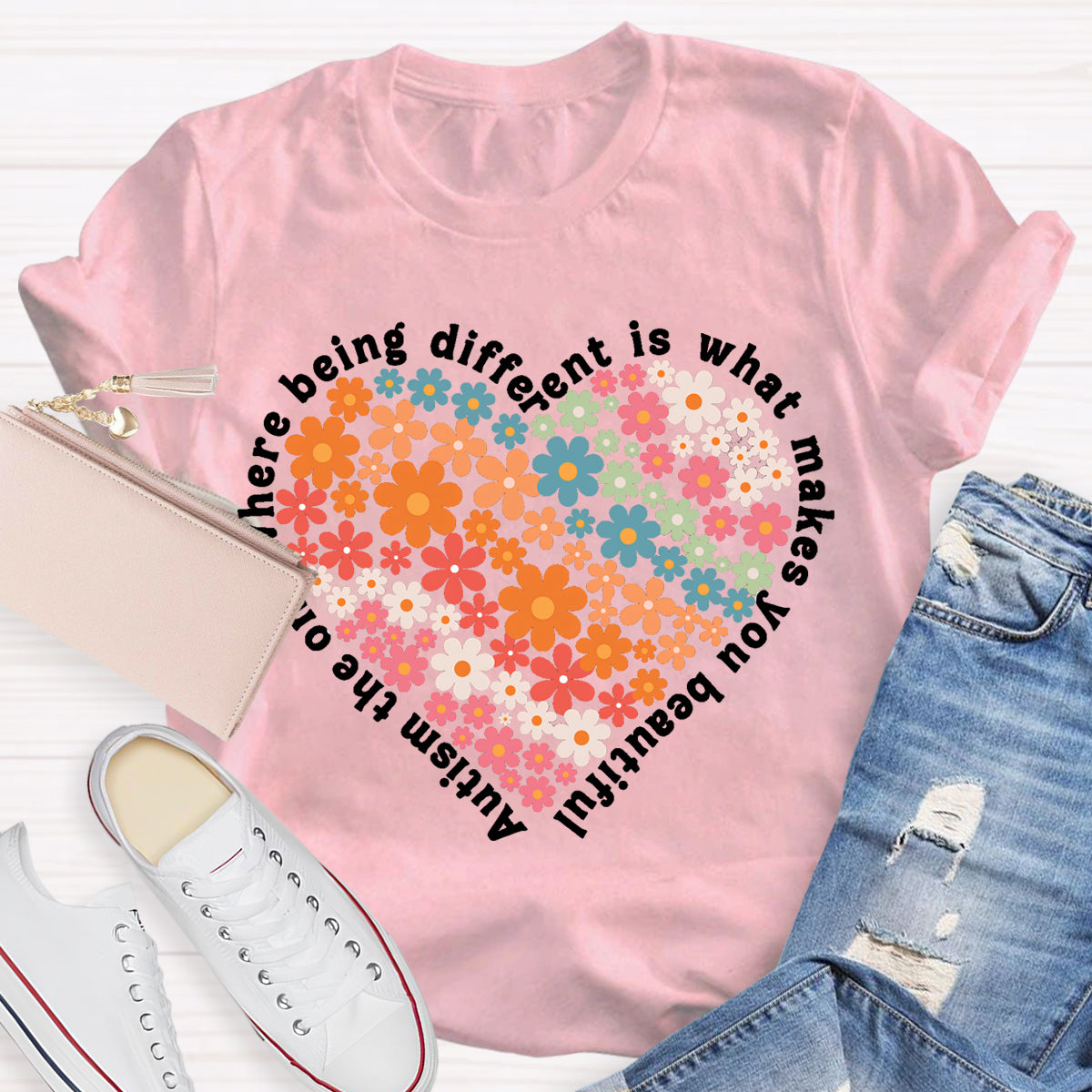 The One Where Being Different Is What Make You Beautiful Floral Heart T-Shirt