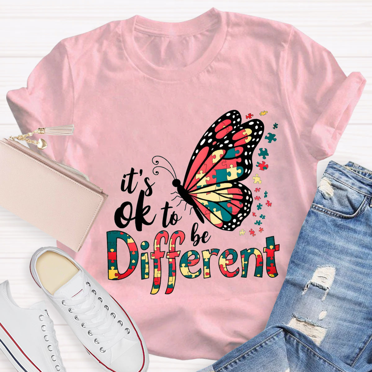 It's Ok To Be Different Colorful Butterfly T-Shirt